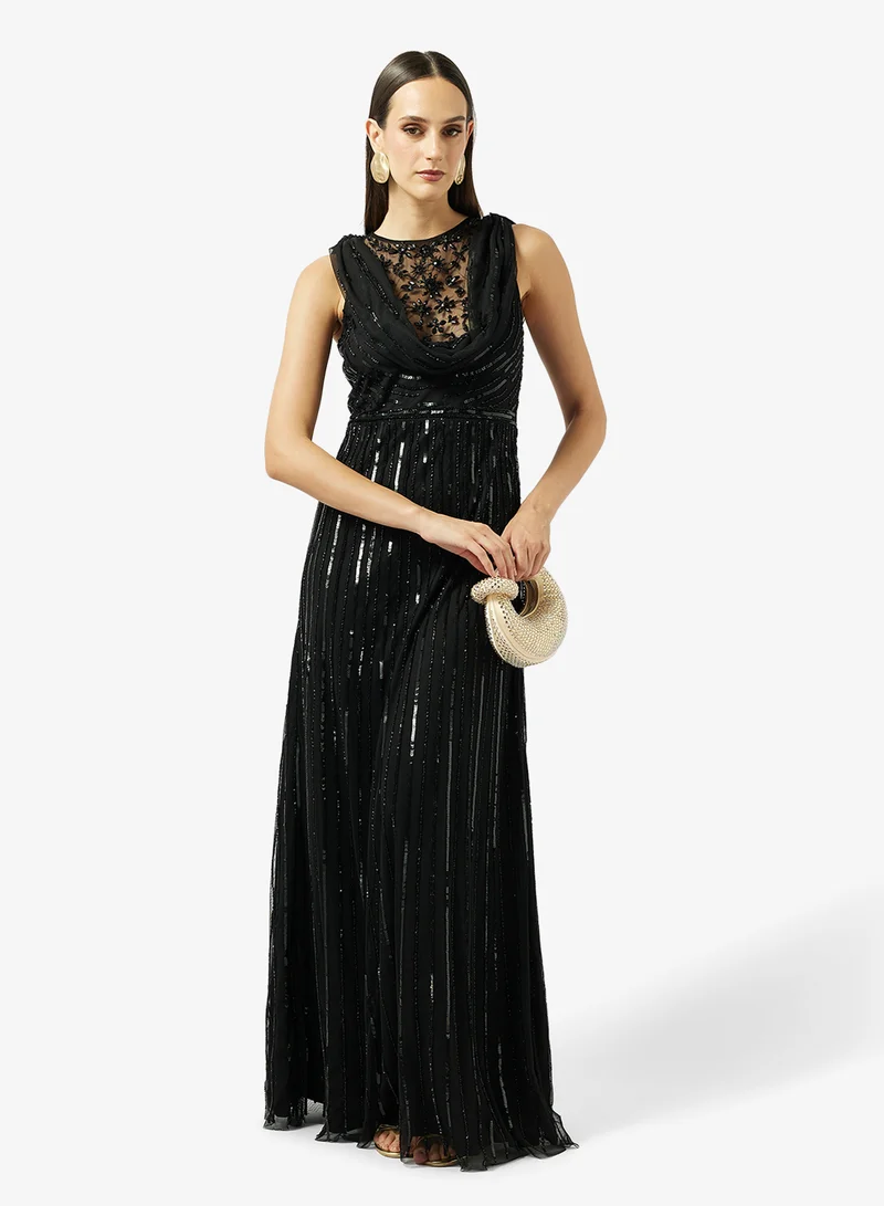 Namshi x  Plunge Neck Bead Embellished Evening Gown for Women | Best Price UAE